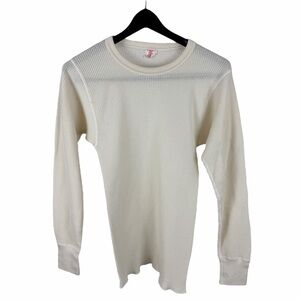Vintage 1980s American Made Thermals White Waffle Knit Long Sleeve Shirt Size L